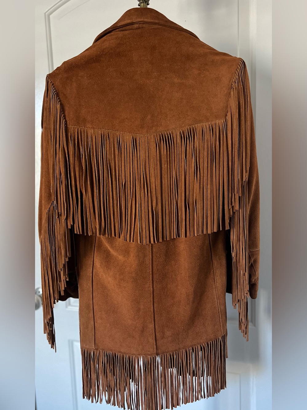 Vintage Joo-Kay Fringed Suede Camel Brown Western Boho Jacket Coat size Medium - Picture 2 of 8
